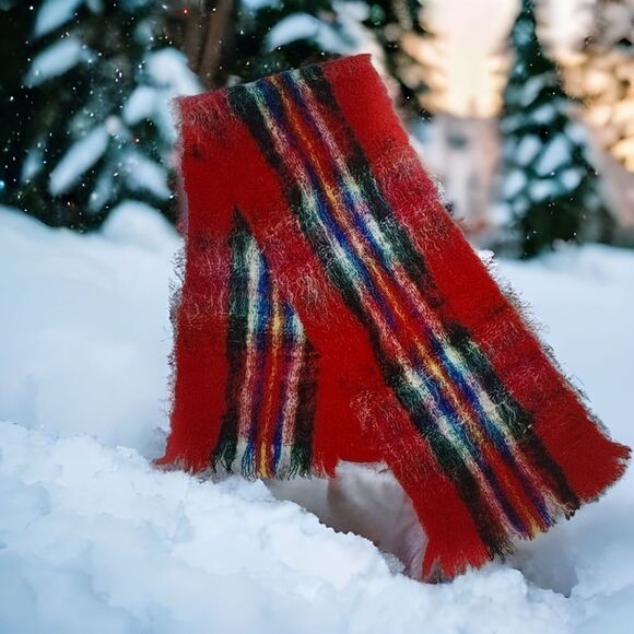 NWT red plaid Scotland MOHAIR scarf Glen Cree mint-TOASTY WARM WINTER SCARF - Picture 2 of 13